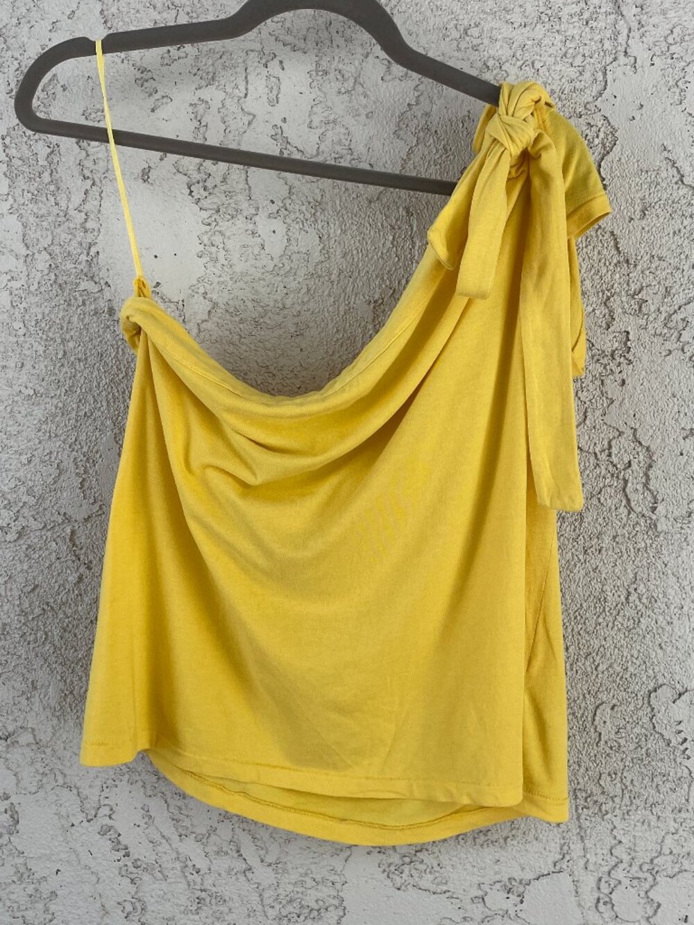 Maeve Anthropologie XL Yellow One Shoulder Tie Strap Knit Top Cotton Modal Blend